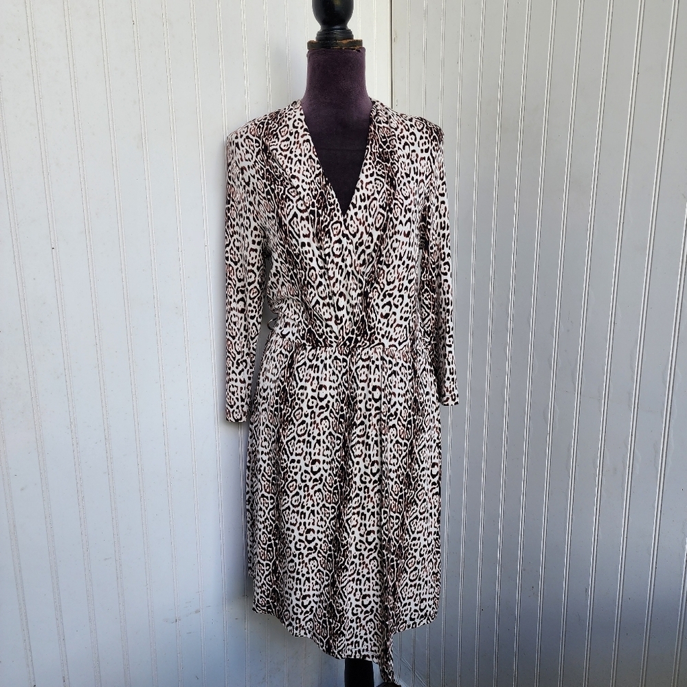 Tart Womens Animal Print Faux Wrap 3/4 sleeve Dress Modal Stretch Sz M